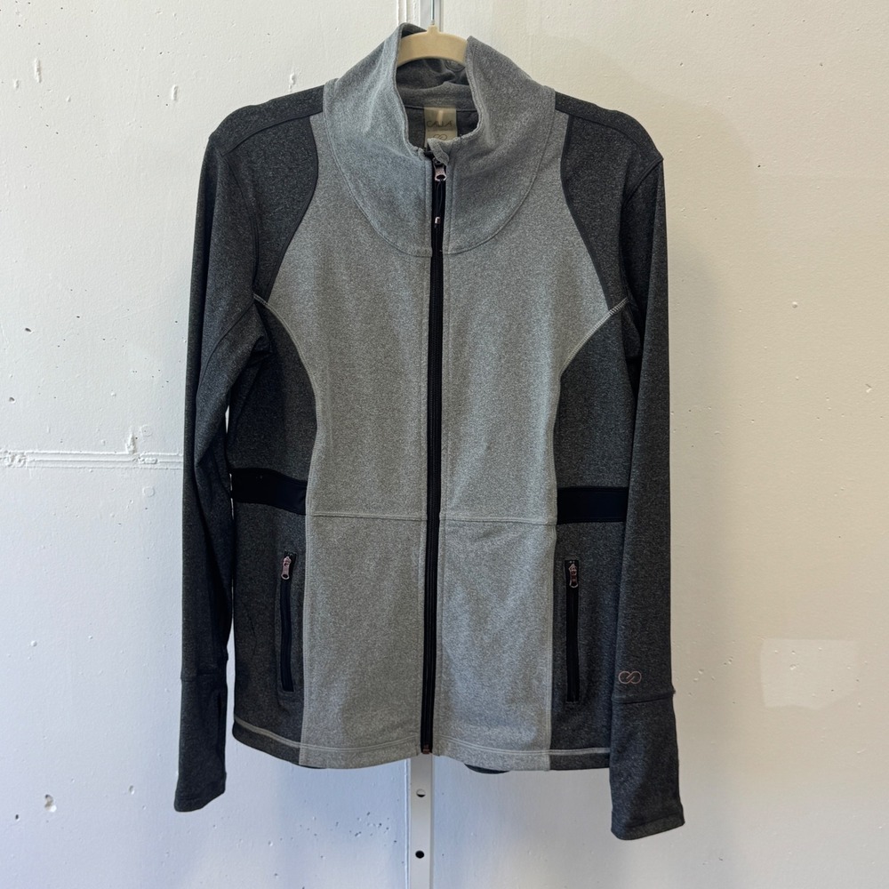 Calia by Carrie Underwood Gray Colorblock Full Zip Jacket Thumbholes Large Sport